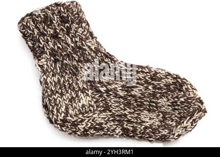 Warm, woolen knitted socks isolated on white background. Warm socks made of wool for winter season. Stock Photo