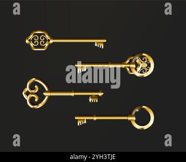 golden and bronze vintage antique keys collection. Vector illustration ...