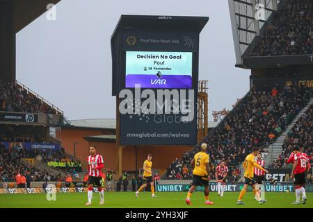 Wolverhampton, UK. 09th Nov, 2024. The VAR decision confirmed during the Premier League match Wolverhampton Wanderers vs Southampton at Molineux, Wolverhampton, United Kingdom, 9th November 2024 (Photo by Gareth Evans/News Images) in Wolverhampton, United Kingdom on 11/9/2024. (Photo by Gareth Evans/News Images/Sipa USA) Credit: Sipa USA/Alamy Live News Stock Photo