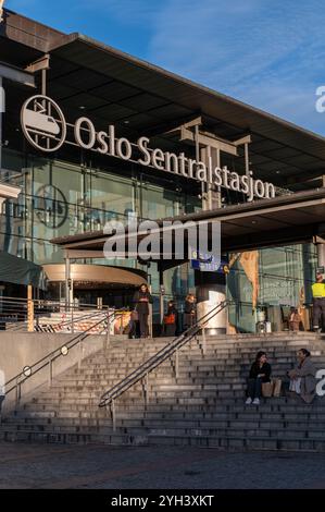 Oslo Central mainline passenger railway station in Oslo, Norway. It is the largest rail station in Norway and It has connections to local and regional Stock Photo