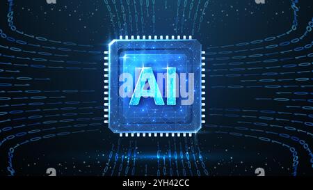 AI letters on chip. AI technology, robot core, electric line Stock Vector