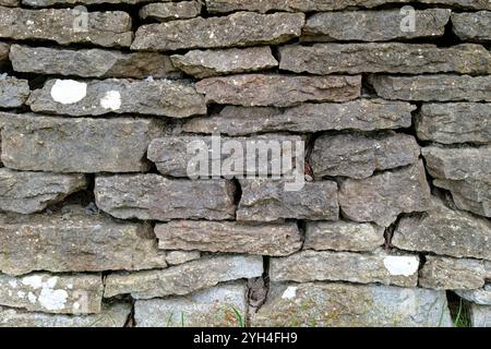 Wall section made of stacked stone slabs. Stock Photo