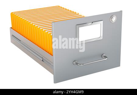 Filing cabinet with folders, 3D rendering isolated on white background ...