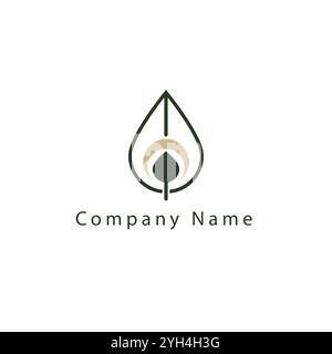 A continuous line design proposal including a water drop logo with a leaf in the center Stock Vector