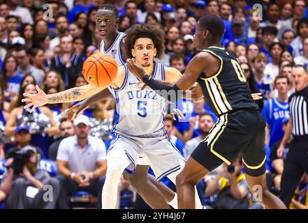 Duke guard Tyrese Proctor guards Tech guard Naithan during the second half of an