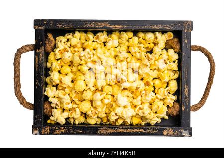 Chicago Style Popcorn, Cheese and caramel sweet popcorn isolated on white background. Stock Photo