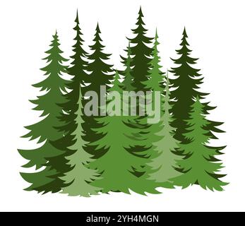 Forest fir trees silhouette. Coniferous spruce horizontal background. Forest trees panorama Stock Vector