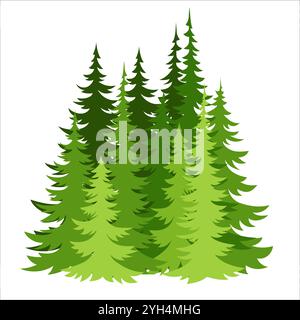 Forest fir trees silhouette. Coniferous spruce horizontal background. Forest trees panorama Stock Vector