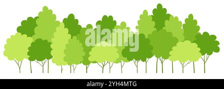 Green tree border. Cartoon forest and park trees in row. Forest trees panorama Stock Vector