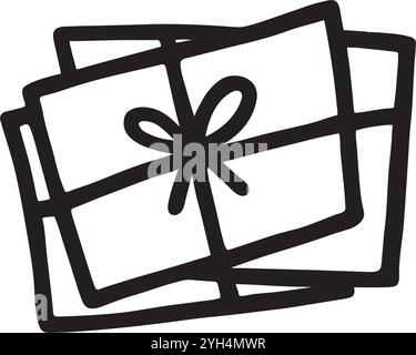 Doodle closed envelopes pile icon or logo, hand drawn with thin black line Stock Vector