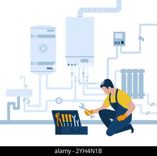 Home heating system. Home repair, maintenance and plumbing services. Stock Vector