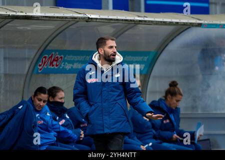 Theodoros Dedes (TSG Hoffenheim, Trainer), GER, TSG 1899 Hoffenheim vs VfL Wolfsburg, Google Pixel Frauen Bundesliga, 9. Spieltag, Saison 2024/2025, 09.11.2024  DFB regulations prohibit any use of photographs as image sequences and/or quasi-video  Foto: Eibner-Pressefoto/Michael Memmler Stock Photo