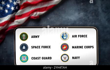 Emblem of the Armed Forces of the United States displayed on mobile device Stock Photo