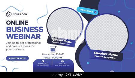 Online Live Corporate Business Webinar Web Banner. Annual Business Invitation Conference Template. Live Webinar learning, Course Announcement Poster Stock Vector