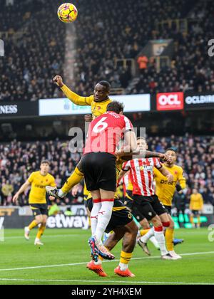 Wolverhampton, UK. 09th Nov, 2024. Wolverhampton, England, November 9th 2024: Toti (24 Wolves) heads the ball clear during the Premier League football match between Wolverhampton Wanderers and Southampton at Molineux stadium in Wolverhampton, England (Natalie Mincher/SPP) Credit: SPP Sport Press Photo. /Alamy Live News Stock Photo