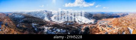 Perisher valley town and ski resort in the Snowy Mountais of Australia - winter aerial panorama. Stock Photo