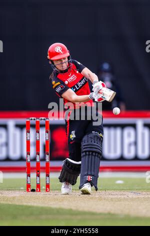 Melbourne, Australia, 9 November, 2024. Courtney Webb of Melbourne Renegades bats during Weber Women's Big Bash League (WBBL10) T20 match between Melbourne Renegades Women and Melbourne Stars Women at the CitiPower Centre Junction Oval on November 09, 2024 in Melbourne, Australia. Credit: Santanu Banik/Speed Media/Alamy Live News Stock Photo