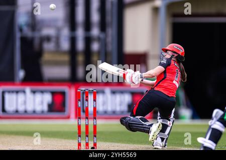 Melbourne, Australia, 9 November, 2024. Courtney Webb of Melbourne Renegades scoops during Weber Women's Big Bash League (WBBL10) T20 match between Melbourne Renegades Women and Melbourne Stars Women at the CitiPower Centre Junction Oval on November 09, 2024 in Melbourne, Australia. Credit: Santanu Banik/Speed Media/Alamy Live News Stock Photo