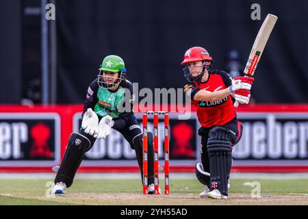 Melbourne, Australia, 9 November, 2024. Courtney Webb of Melbourne Renegades bats during Weber Women's Big Bash League (WBBL10) T20 match between Melbourne Renegades Women and Melbourne Stars Women at the CitiPower Centre Junction Oval on November 09, 2024 in Melbourne, Australia. Credit: Santanu Banik/Speed Media/Alamy Live News Stock Photo