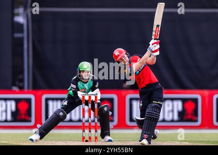 Melbourne, Australia, 9 November, 2024. Courtney Webb of Melbourne Renegades bats during Weber Women's Big Bash League (WBBL10) T20 match between Melbourne Renegades Women and Melbourne Stars Women at the CitiPower Centre Junction Oval on November 09, 2024 in Melbourne, Australia. Credit: Santanu Banik/Speed Media/Alamy Live News Stock Photo