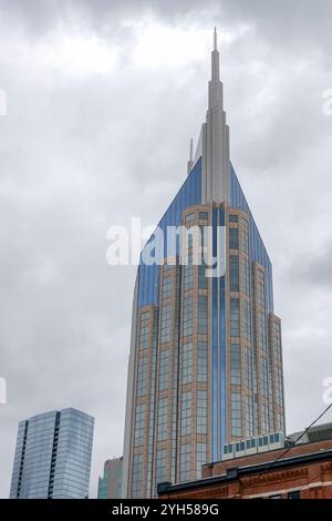 NASHVILLE, TN - 15 MAR 2024: The AT&T building in downtown Nashville, known also as the Batman Building or Bat Tower. Stock Photo