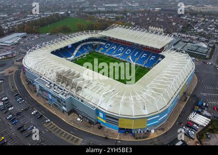 Cardiff, Wales, UK.  9th November 2024. General aerial view of the Cardiff City Stadium at Cardiff in Wales.  The stadium is home to EFL Championship football team Cardiff City.  Picture Credit: Graham Hunt/Alamy Live News Stock Photo