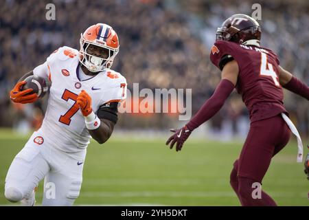 Blacksburg, VA, USA. 9th Nov, 2024. Clemson Tigers quarterback Cade Klubnik (2) throws a pass during the NCAA football game between the Clemson Tigers and the Virginia Tech Hokies at Lane Stadium in Blacksburg, VA. Jonathan Huff/CSM/Alamy Live News Stock Photo