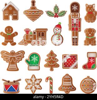 set of christmas gingerbread cookies. collection of gingerbreads Stock Vector