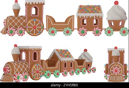christmas gingerbread train front and side view Stock Vector