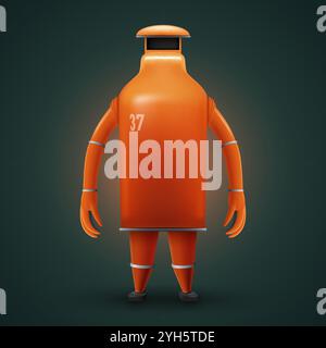 Senior Super Hero Robot Defender of the Universe. Tough Orange Bot Humanoid Mascot Character Illustration on Dark Backdrop Stock Vector