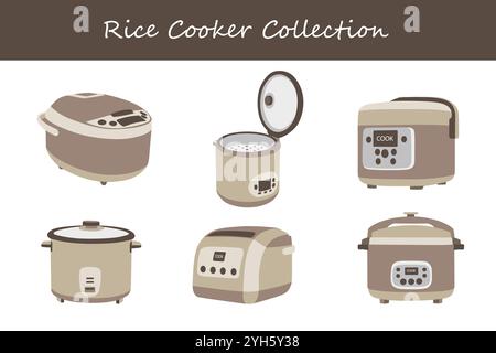 rice cooker collection in different poses. Vector illustration. Stock Vector