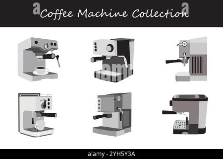 coffee machine collection in different poses. Vector illustration. Stock Vector