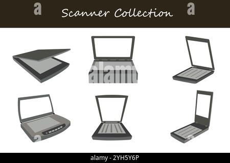 scanner collection in different poses. Vector illustration. Stock Vector