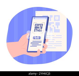 Hands Holding Smartphone to Scan QR Code for Online Payment Concept Illustration Stock Vector