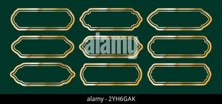 Islamic frames. Arabian greeting card template. Simple line frames with double stroke. Set of golden Moroccan borders on dark background. Traditional Stock Vector
