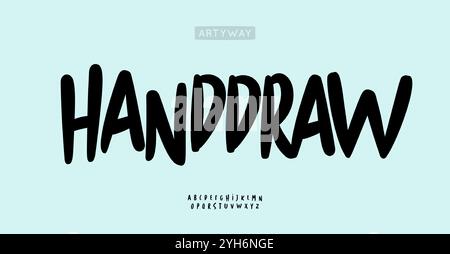 Handdrawn script font, bold brush lettering, playful doodle alphabet, casual typography for handcrafted logo, organic sketch headline. Spontaneous Stock Vector