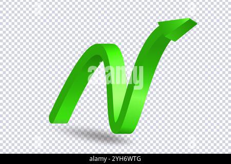 Growing Green Arrow up. Concept of sales symbol icon with realistic 3d arrow moving up. Growth chart sign. Flexible arrow indication statistic. Trade Stock Vector