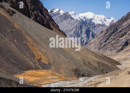 Colorful landscape view of Karakoram mountain range along the Karakoram Highway in Khunjerab National Park, Hunza Nagar, Gilgit-Baltistan, Pakistan Stock Photo