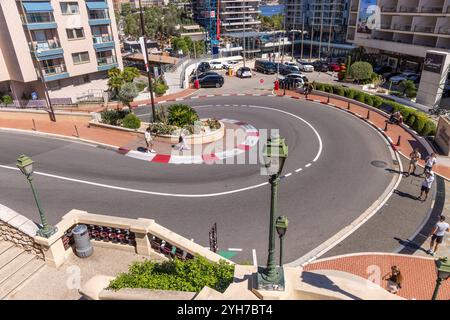 The famous Fairmont hairpin bend on the Monaco Grand Prix circuit, Monte Carlo, Monaco, South of France Stock Photo