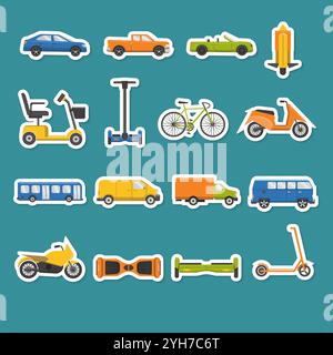 Collection of different transport icons in flat style, isolated. City transportation symbols set. Stock Vector