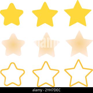 Vector yellow stars in flat and yellow lines on white background Stock Vector