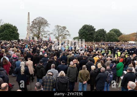 Clifftown Parade, Southend on Sea, Essex, UK. 10th Nov, 2024. A Remembrance Sunday Service is taking place at the Southend War Memorial above the seafront of Southend on Sea. Local branches of military, cadets, MPs and dignitaries took part in the service with a large crowd in attendance Stock Photo