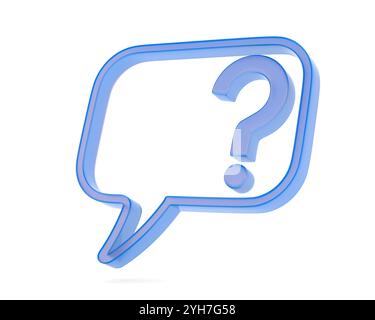 Blue Speech bubble and question mark on white background. Isolated 3D illustration Stock Photo