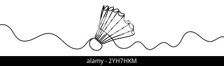 One continuous line illustration of a badminton shuttlecock, isolated on white background. Line art of badminton shuttlecock Stock Vector