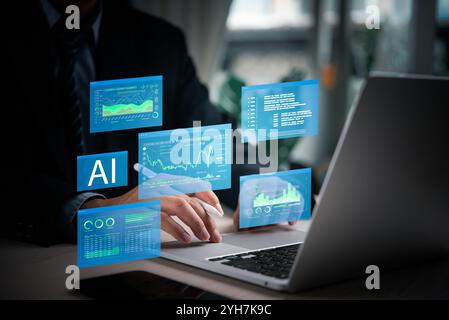 Businessperson working with AI-powered financial data analysis tools, showcasing advanced technology in finance. Ideal for fintech, AI research, and t Stock Photo