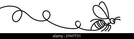One continuous line illustration of a bee. Line art of bee Stock Vector