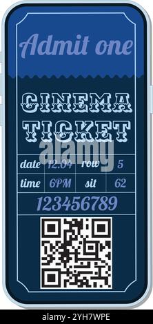 Cinema e-ticket in mobile phone. Stock Vector