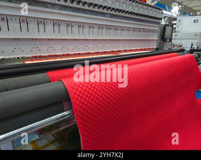 Mattress Quilting Machine. Textile industry. Stock Photo