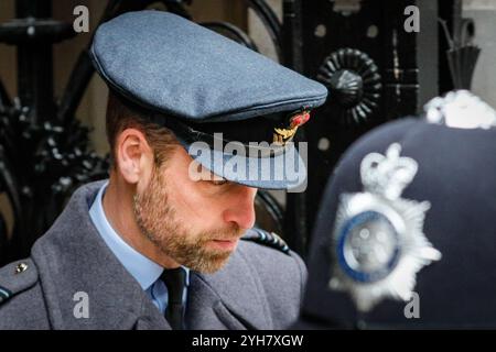 Downing Street, London, UK, 10th Nov 2024. Prince William, The Prince of Wales walks through in his military uniform. Politicians, including former Prime Ministers, are seen walking through Downing Street on the way to attending the Remembrance Sunday ceremony on Whitehall in Westminster. Credit: Imageplotter/Alamy Live News Stock Photo