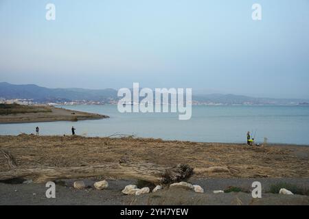 High water level Gudalhorce river mouth at Natural Park Guadalhorce after heavy rain, Andalusia, Malaga, Spain. Stock Photo